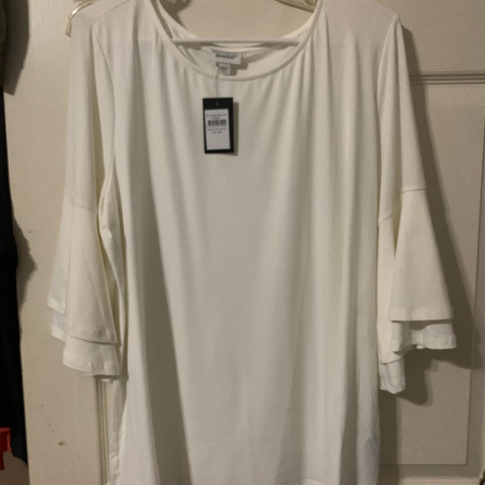 Avenue Cream 3/4 Ruffle Sleeve Blouse 18/20 NWT